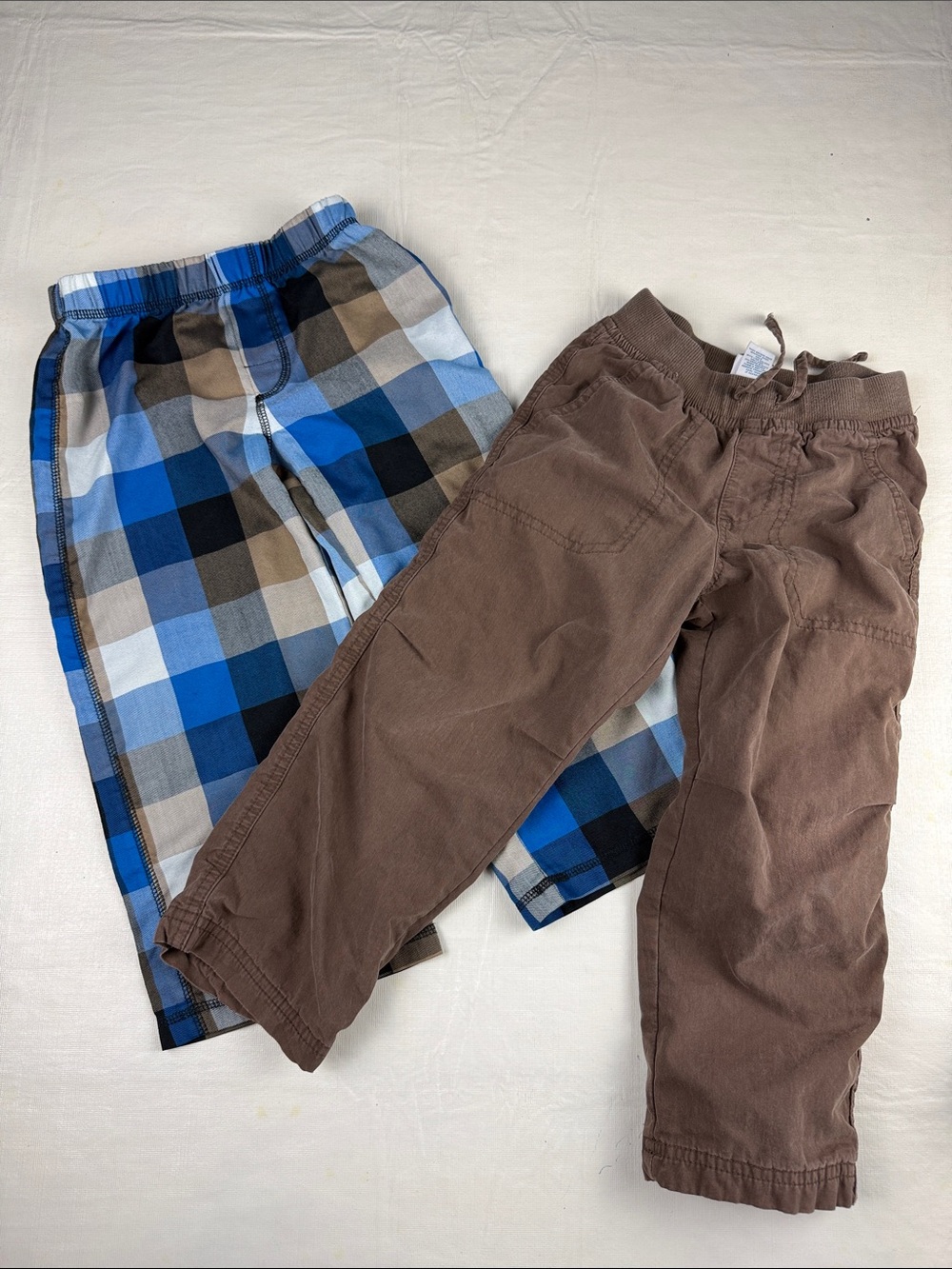 Kids Long Pants Bundle Carters Blue Plaid Circo Brown Elastic Waist Size 4T